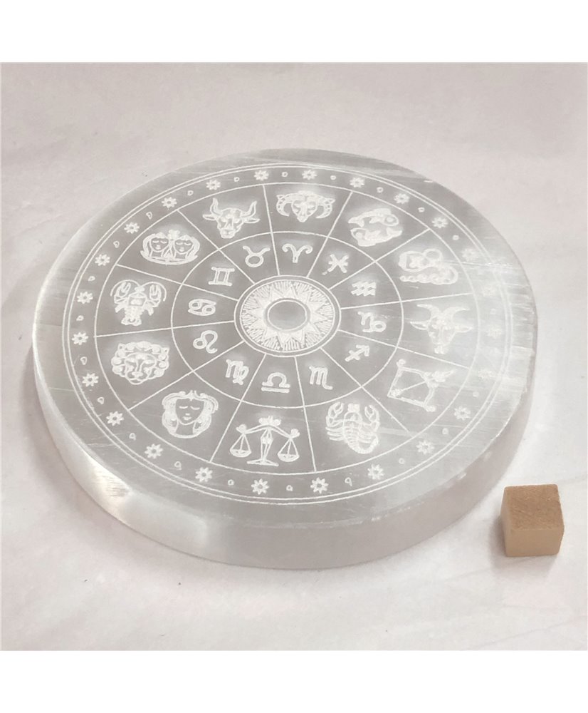 Selenite 10cm Round Charging Plate - Zodiac