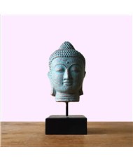 Stillness Buddha Head on Stand - Green Copper