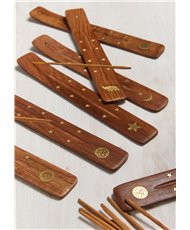 Incense Holder, Natural, Brass Motif