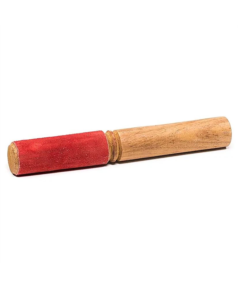 Singing bowl rubbing stick with suede red -- ±90g ±19x3cm