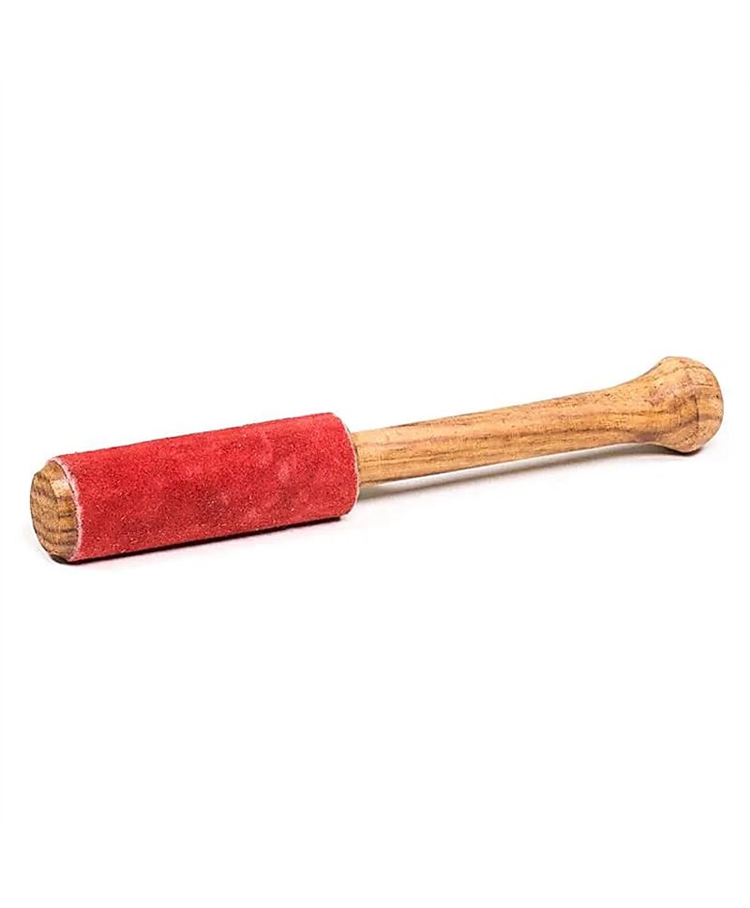 Singing bowl rubbing stick wood with suede red -- ±25g ±15x2cm