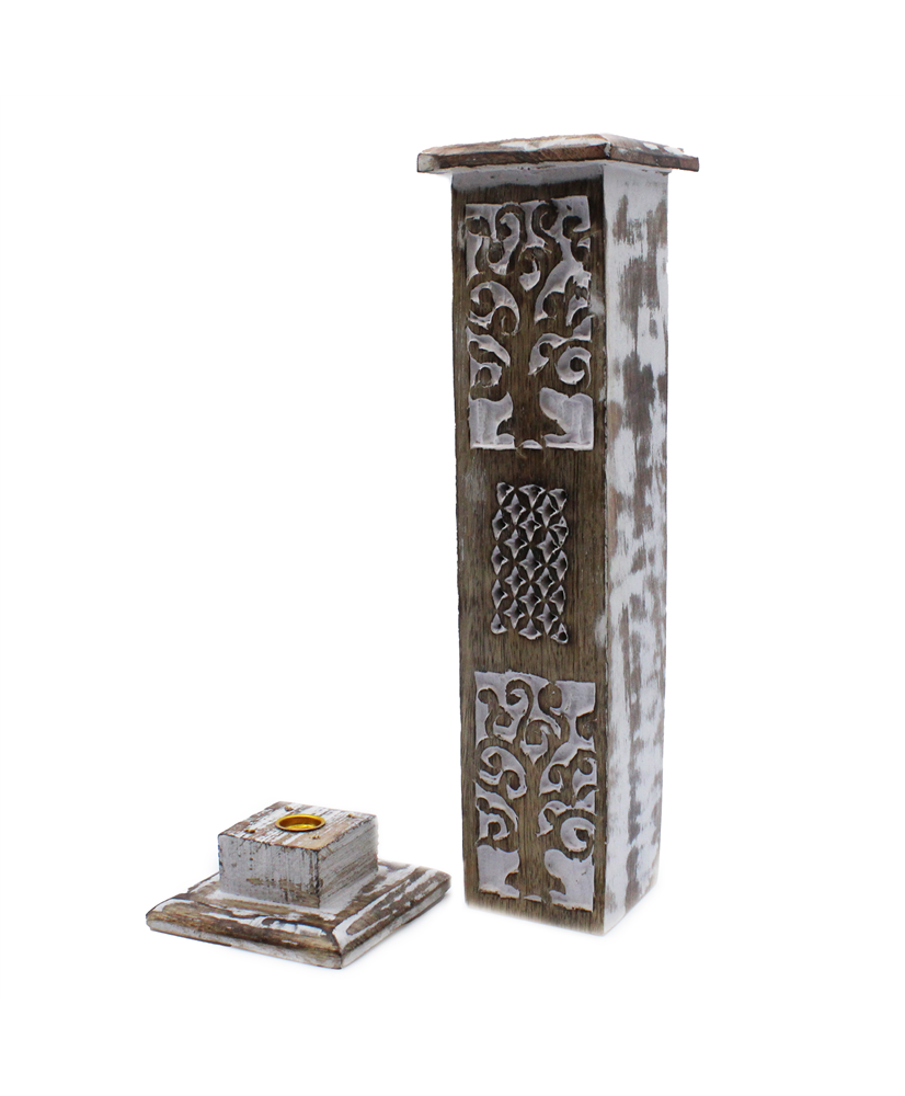 White Washed Incense Holder - Smoke Tower