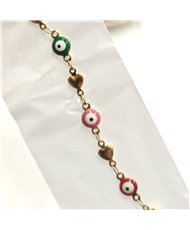Evil Eye Lampwork Chain Bracelet 18k Gold Plated Stainless Steel 