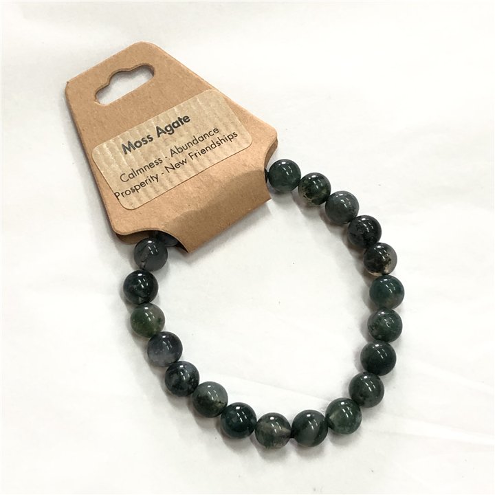 Moss Agate 8mm Round Bead Stretch Bracelets