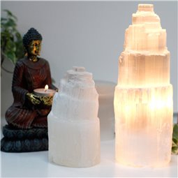 Natural Selenite Tower Lamp - 25 cm