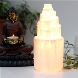 Natural Selenite Tower Lamp - 25 cm