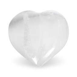 White selenite heart worry stone -- 6x6 cm