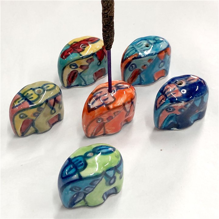 Hand Painted Mini Ceramic Elephant Incense Holder