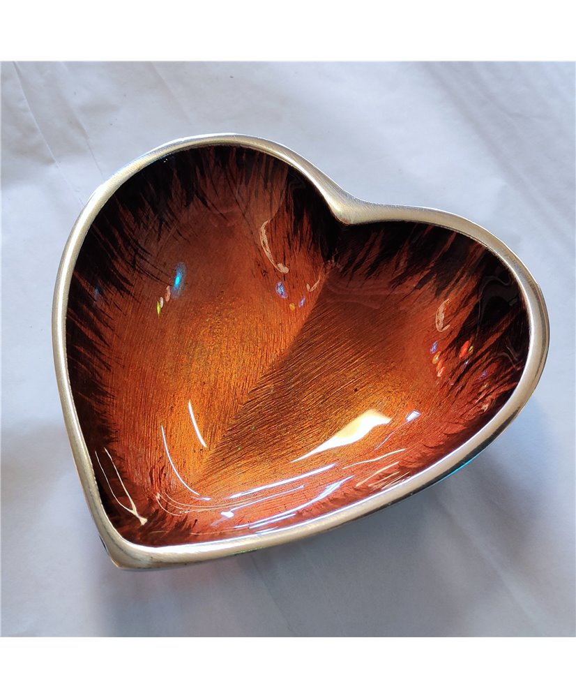 Orange Enamelled Heart Dish - Recycled Aluminium