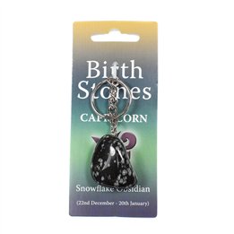 Snowflake Obsidian Tumblestone Keyring — Capricorn Birthstone