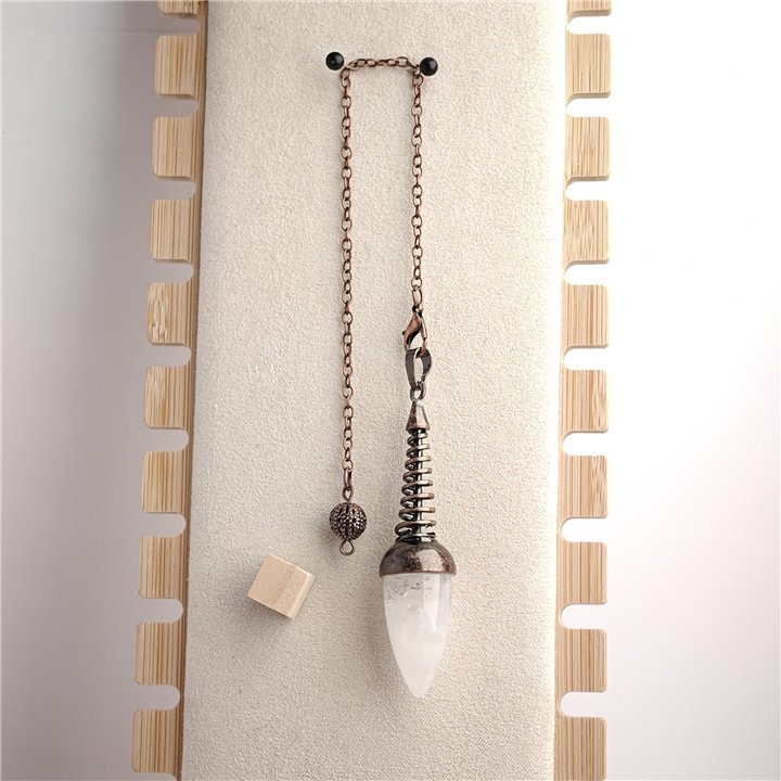 Snow Quartz Dowsing Pendulum with Copper Spiral