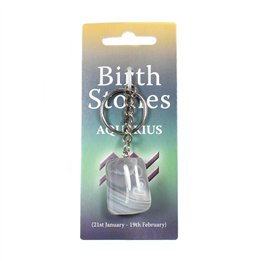 Agate Tumblestone Keyring — Aquarius Birthstone