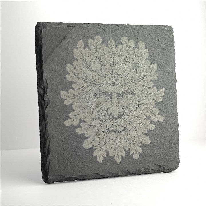 Oak Leaf Green Man Slate Coaster 10cm