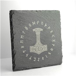 Thor's Hammer with Rune Ring Slate Coaster 10cm