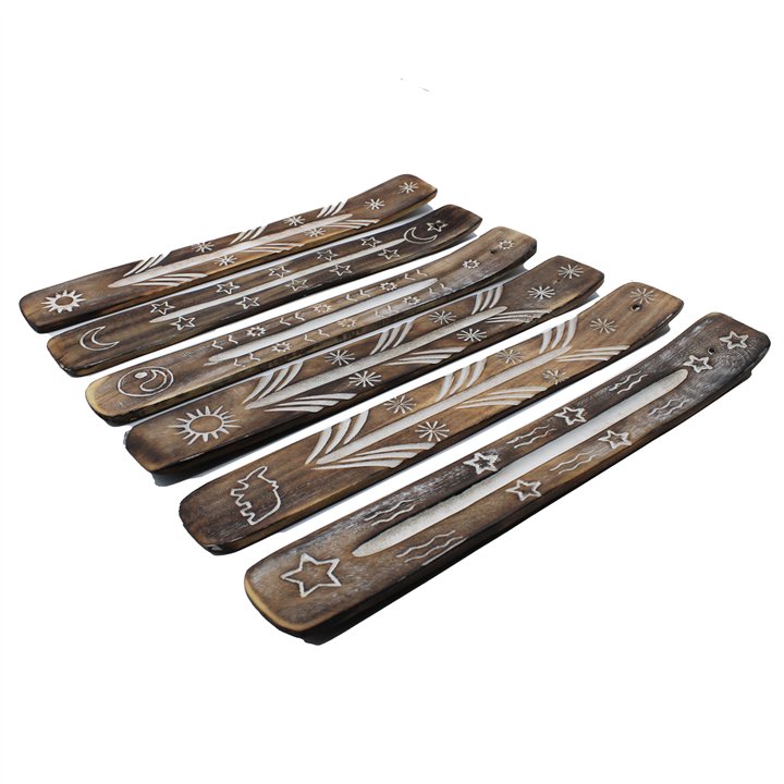White Washed Incense Holder - Carved Design