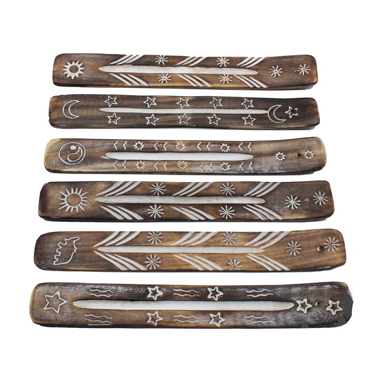 White Washed Incense Holder - Carved Design