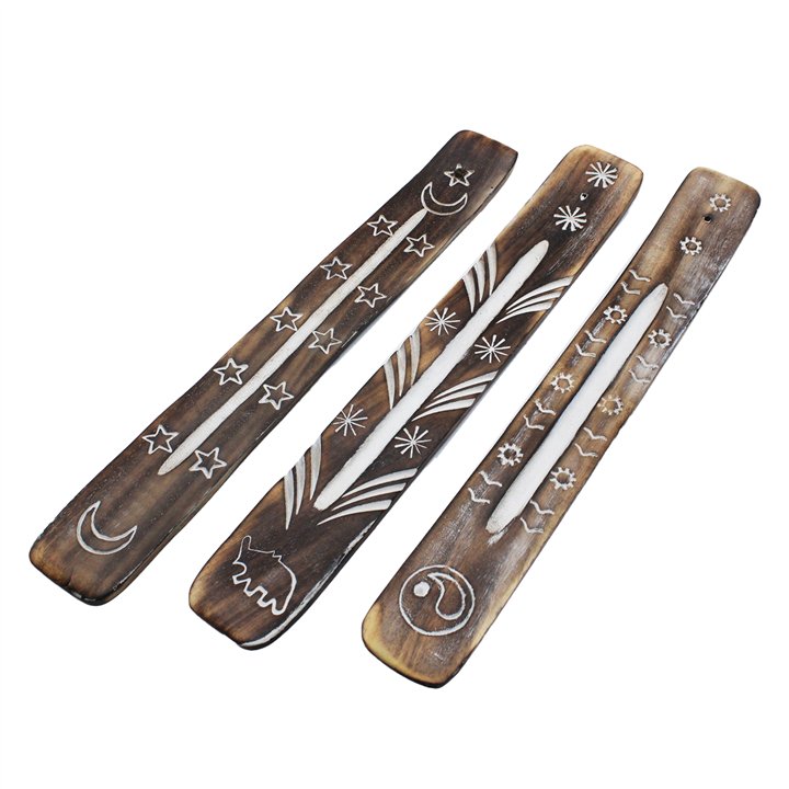 White Washed Incense Holder - Carved Design