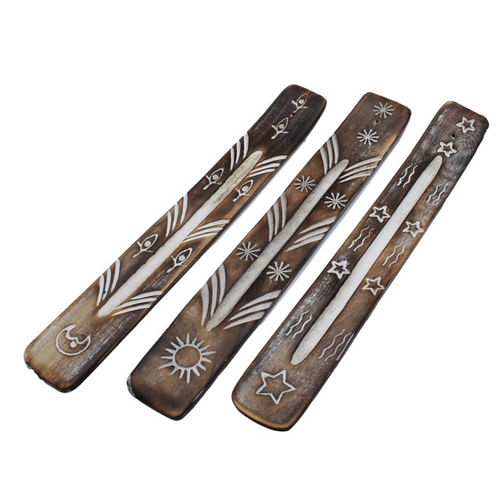 White Washed Incense Holder - Carved Design