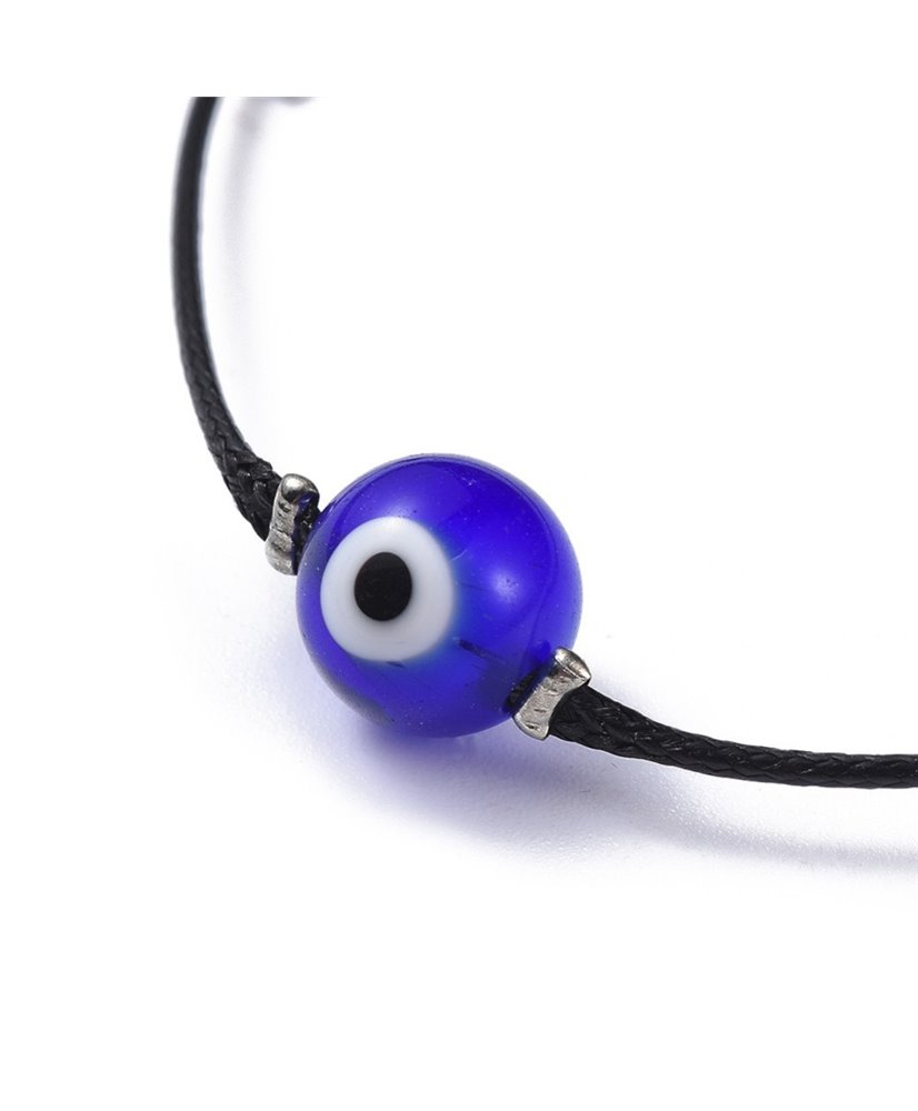 Bracelet with Handmade Lampwork Evil Eye Round Beads 