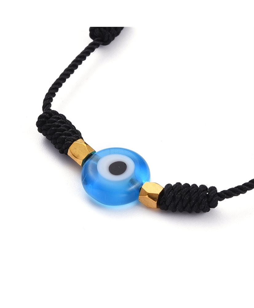 Bracelets, with Handmade Evil Eye Lampwork Beads and Brass Spacer Beads, Deep Sky Blue