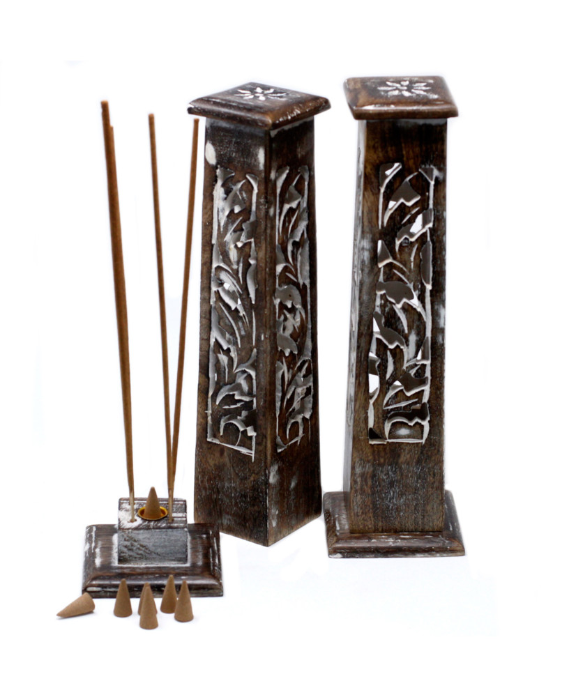 Tapered Incense Tower Washed Mango Wood 30x5x5 (cm)