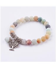  Amazonite 8mm Frosted bead Stretch Bracelet with Tree of Life Charm