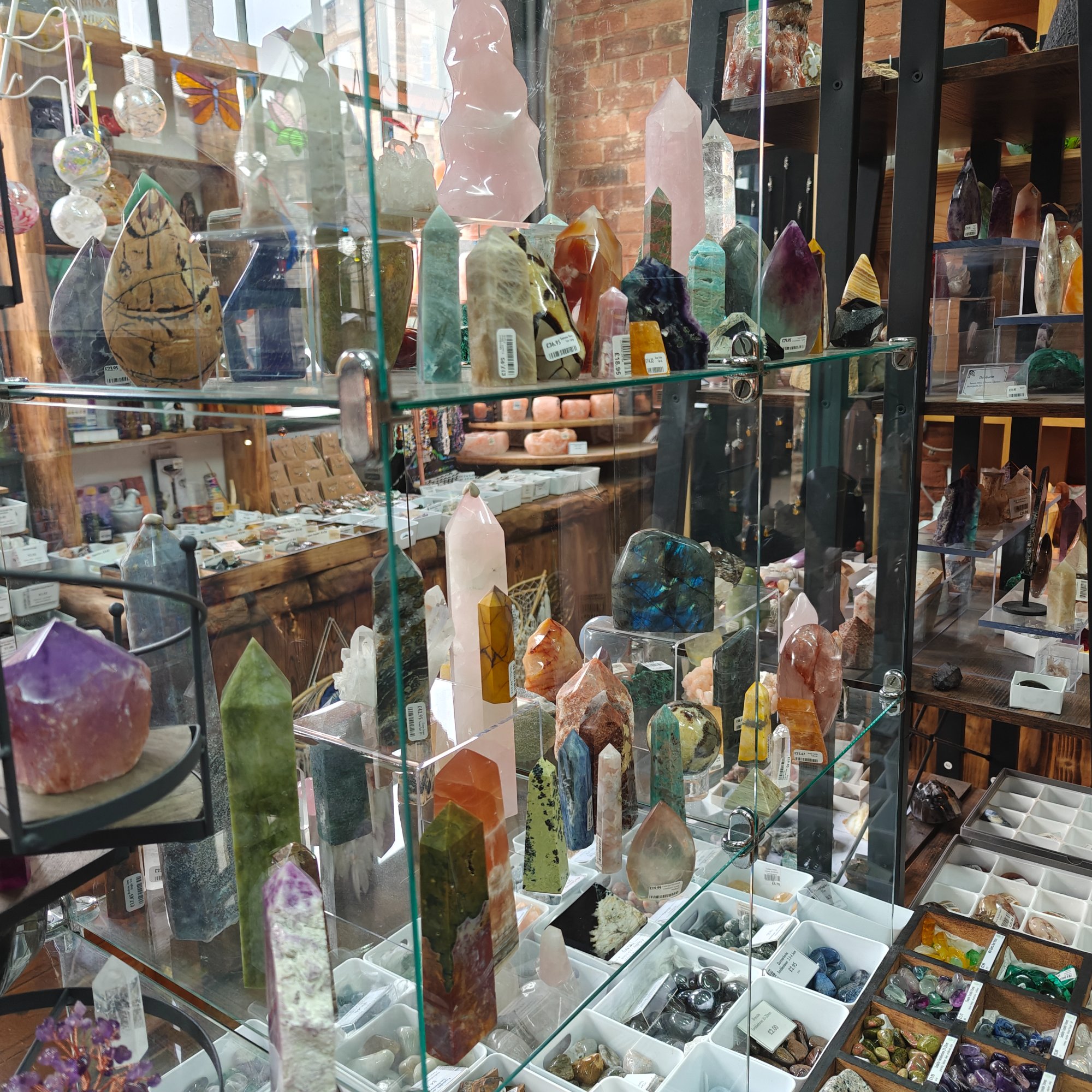 Crystal towers and display pieces at Gaia Crystals